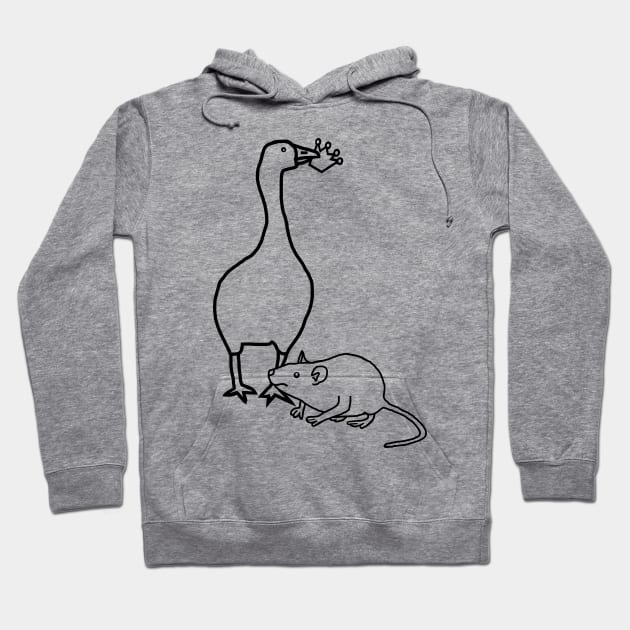 Goose Steals Crown From Rat Minimal Line Drawing Hoodie by ellenhenryart